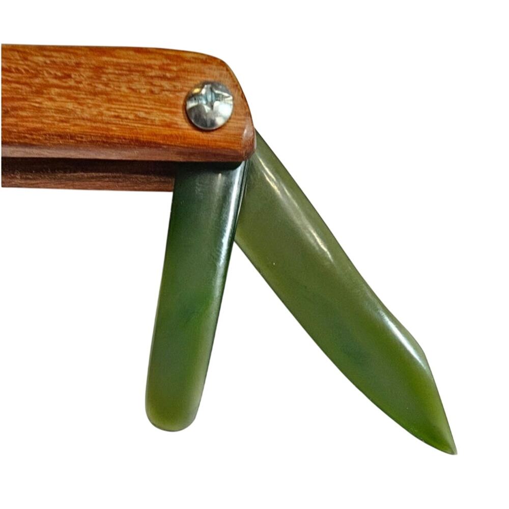 Vintage Handmade Genuine Jade Pocket Knife Novelty Folding Desk Accessory